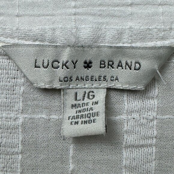 Lucky Brand White Cutwork Textured Short Sleeve Button-Up Blouse Tunic Top L - Picture 3 of 9